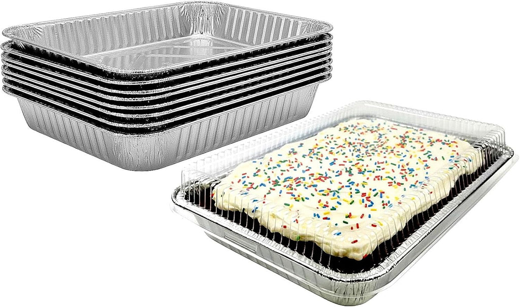 PACTOGO Disposable Aluminum Foil Cake Pans - 13" x 9" x 2" with Dome Lids | Perfect for Baking & Storing (Pack of 12)