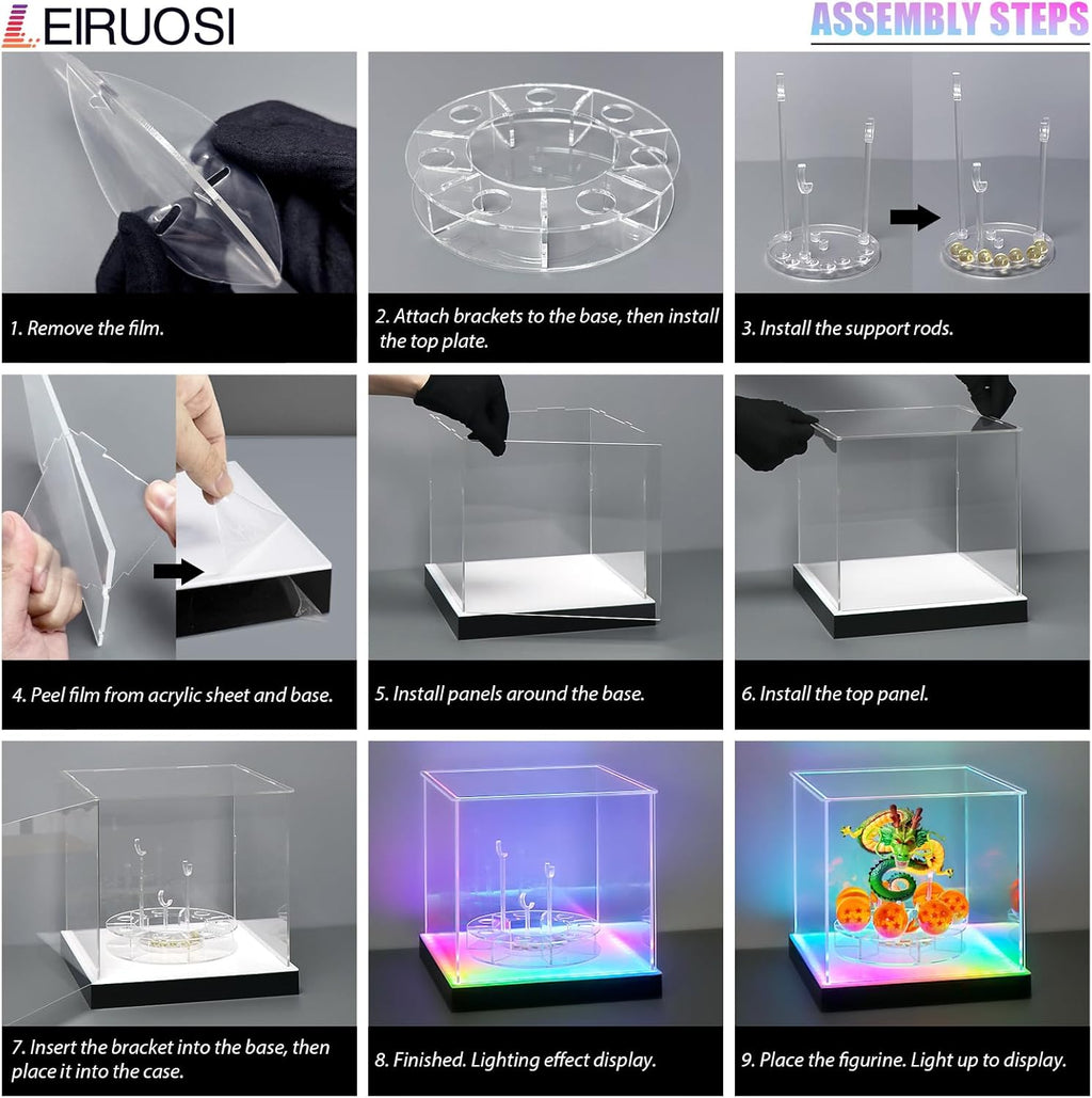 Shenron Clear Acrylic Display Case - LED Showcase for Dragon Shenlong Statue & Dragon Balls | Dustproof Holder