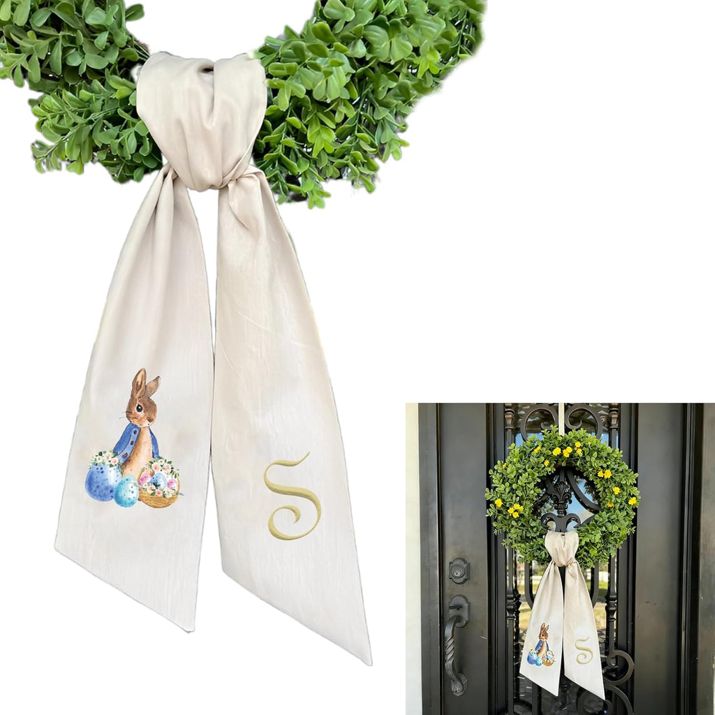 Regine Switzerland Easter Wreath Bow - Custom Embroidered Monogram Spring Bunny Decoration | Hand-Tailored Design (S)