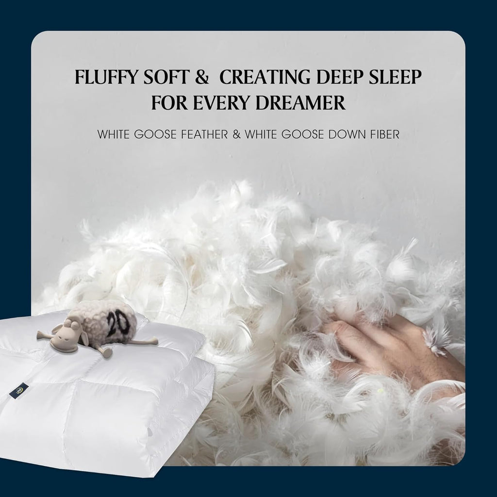 Serta Goose Feather Down Comforter | Queen Size 100% Cotton Duvet Insert - Hypoallergenic Luxury Bedding 90 x 90 Inch White