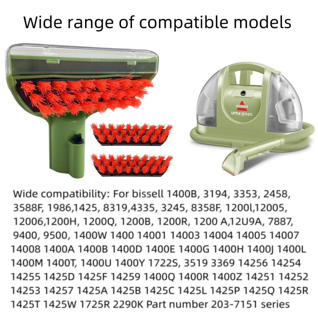 Upgraded 5.3in 1400B Little Green Machine Multi-Purpose Tools Brush detachable Replacement Parts Compatible with bissell 4075 3194 3353 2458 3588F 1425 Tough Stain Brush Tool Attachments (Green 1+1)