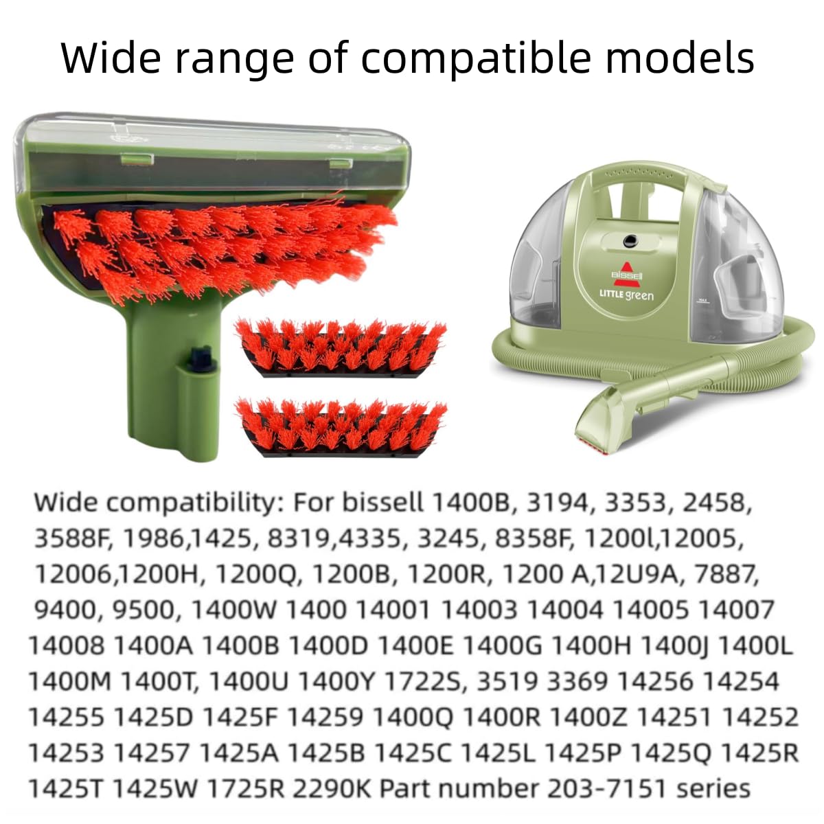Upgraded 5.3in 1400B Little Green Machine Multi-Purpose Tools Brush detachable Replacement Parts Compatible with bissell 4075 3194 3353 2458 3588F 1425 Tough Stain Brush Tool Attachments (Green 1+1)