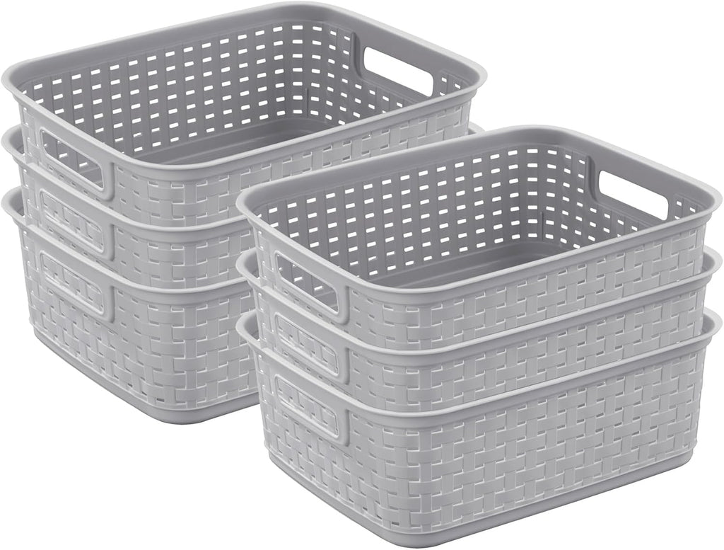 Sterilite Storage Baskets - Stylish Plastic Weave Design for Organizing Crafts & Jewelry | Gray, 6-Pack