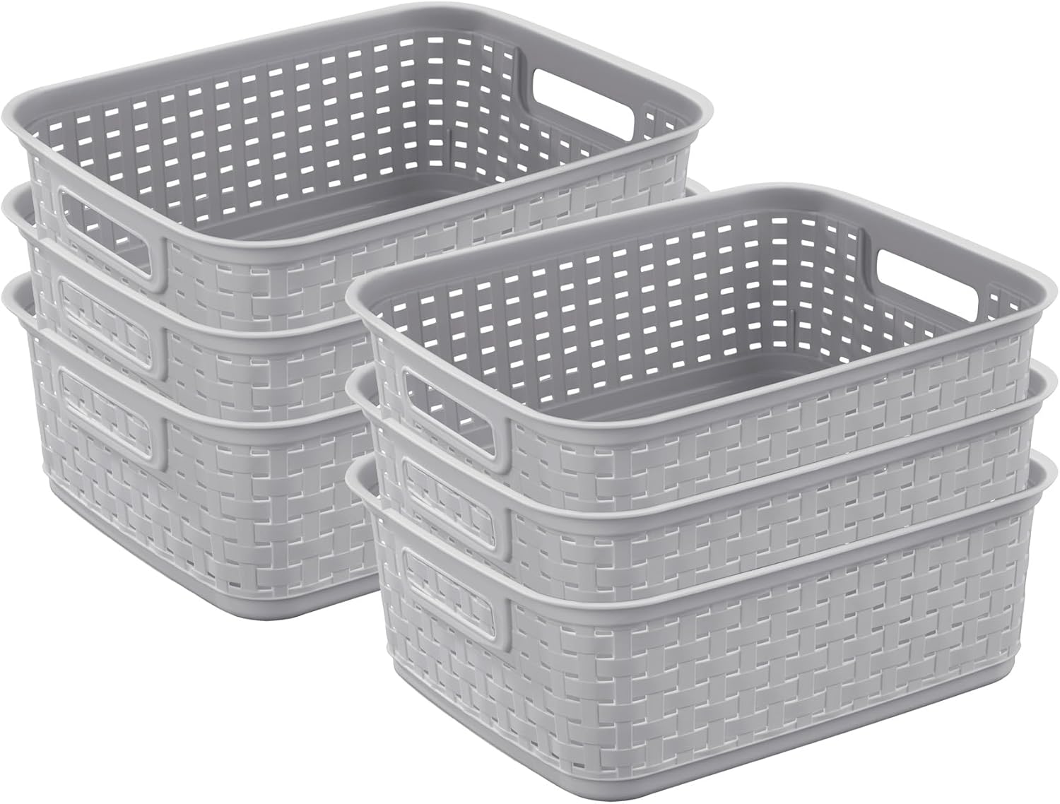 Sterilite Storage Baskets - Stylish Plastic Weave Design for Organizing Crafts & Jewelry | Gray, 6-Pack