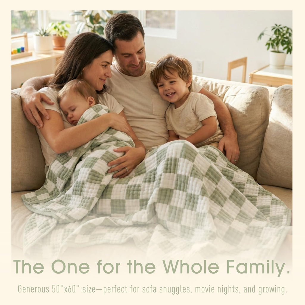 HardNok 6-Layer Muslin Toddler Blanket - Made with Organic Cotton, Large 50x60 Crib Quilt & Bedding for Kids & Moms (Sage Green Checkered)