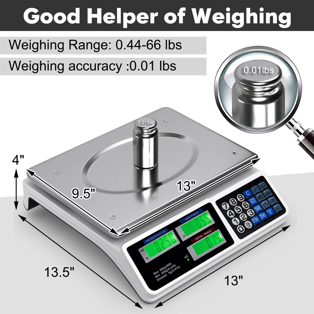 Goplus 66lb Price Computing Scale, Digital Commercial Food Produce Scale with Stainless Steel Large Platform, Counting Function for Farmer Market, Kitchen, Meat Shop, Deli