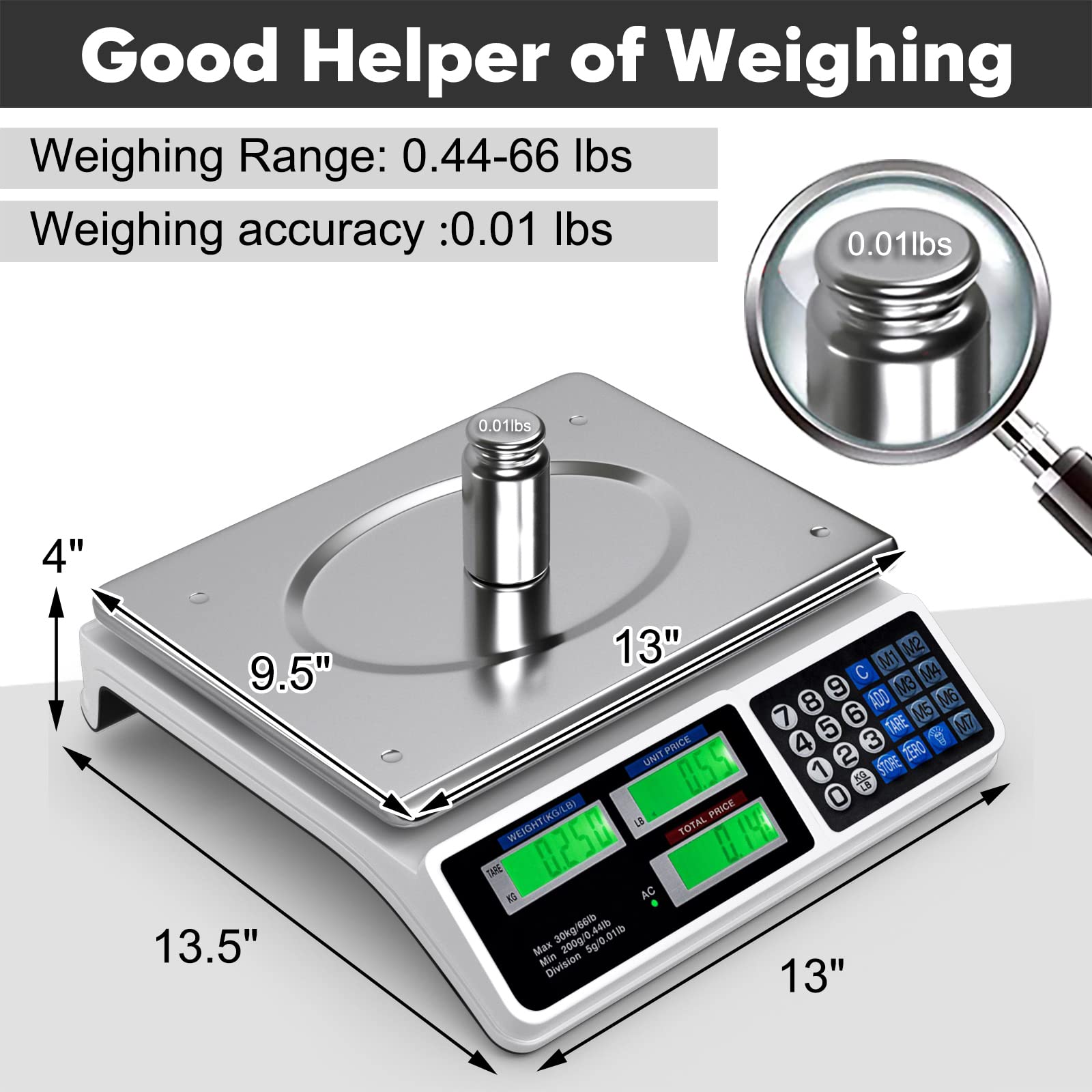 Goplus 66lb Price Computing Scale, Digital Commercial Food Produce Scale with Stainless Steel Large Platform, Counting Function for Farmer Market, Kitchen, Meat Shop, Deli