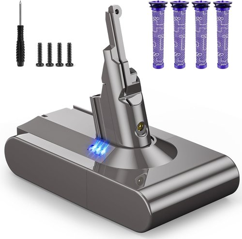 Dyson 8000mAh Battery Replacement - Compatible with V8 Absolute, Animal, Motorhead & Fluffy | Includes 4 Filters