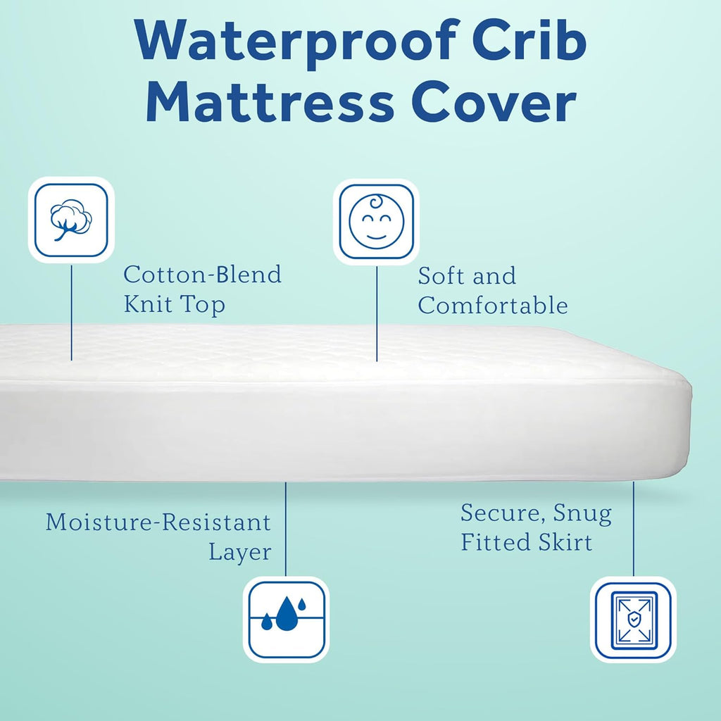 Sealy Baby Waterproof Crib Mattress Protector - Noiseless Quilted Cotton-Blend Cover, 52 x 28, White