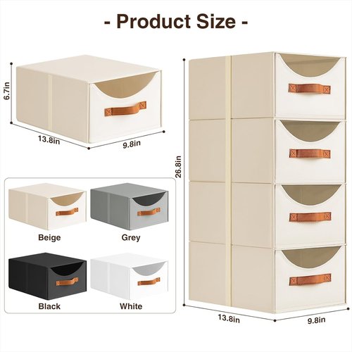 Homsorout Stackable Storage Drawers - Collapsible Fabric Bins for Closet Organization | 4-Pack Beige