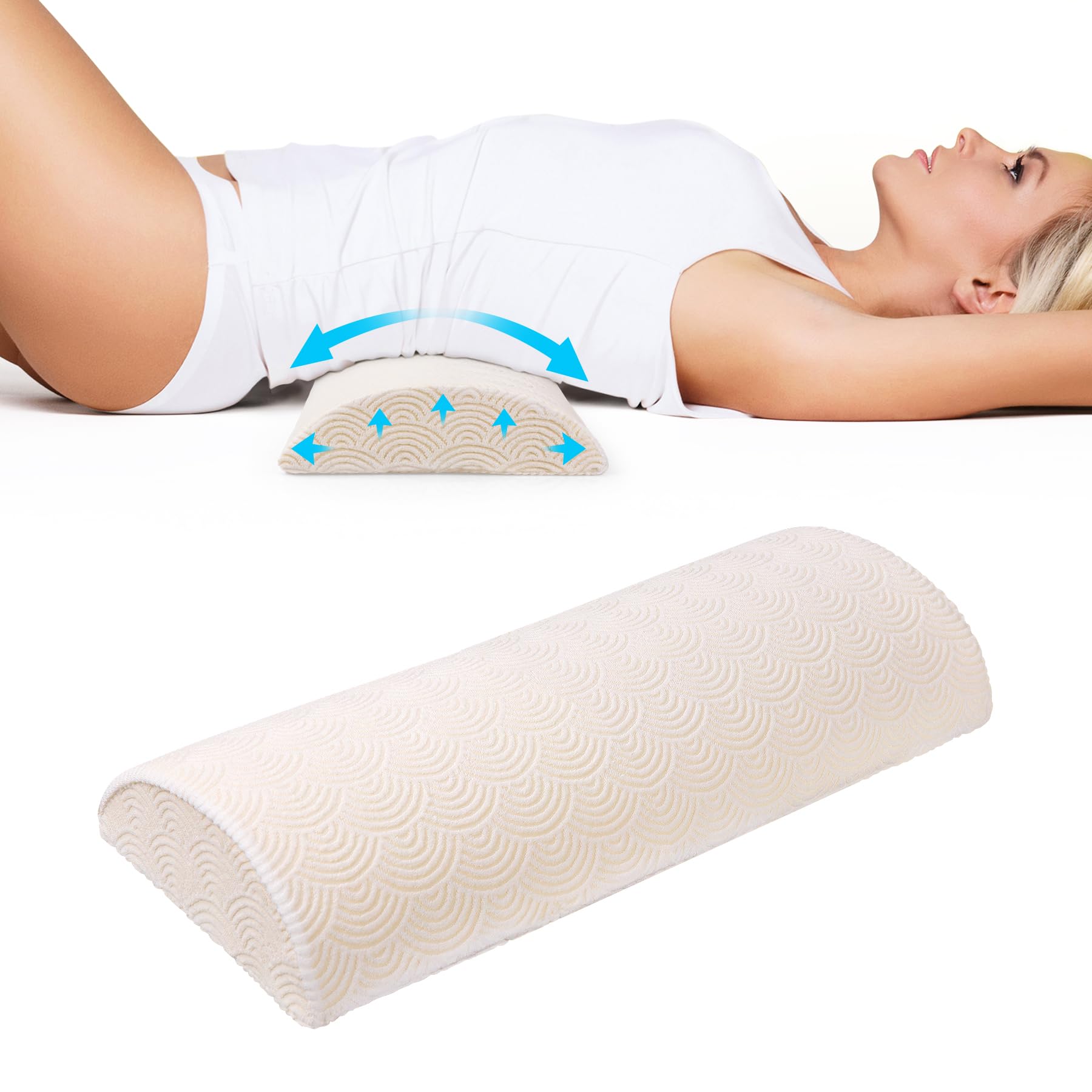 Cozyhealth - 2.95" H*18.7" L - Soft Small Lumbar Pillow for Sleeping, Memory Foam Back Lumbar Support Cushion for Lower Back Pain Relief Bed Waist Sleep Support Pillow for Side, Back (White, Small)