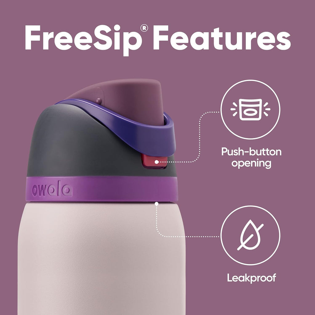 Owala FreeSip Insulated Stainless Steel Water Bottle - Anti-Slip Silicone Boot, 24 Oz, Black