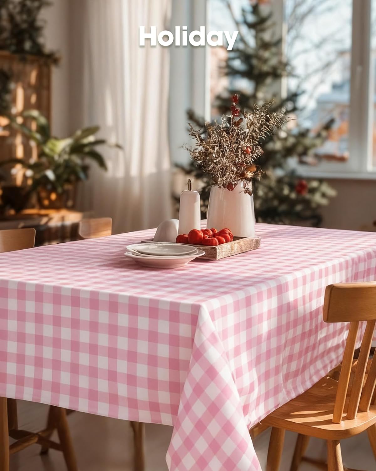 Pureegg Disposable Table Cloths - 10 Pack Gingham Design | 54 x 108 Inch Pink & White Checkered, Leakproof & Sturdy