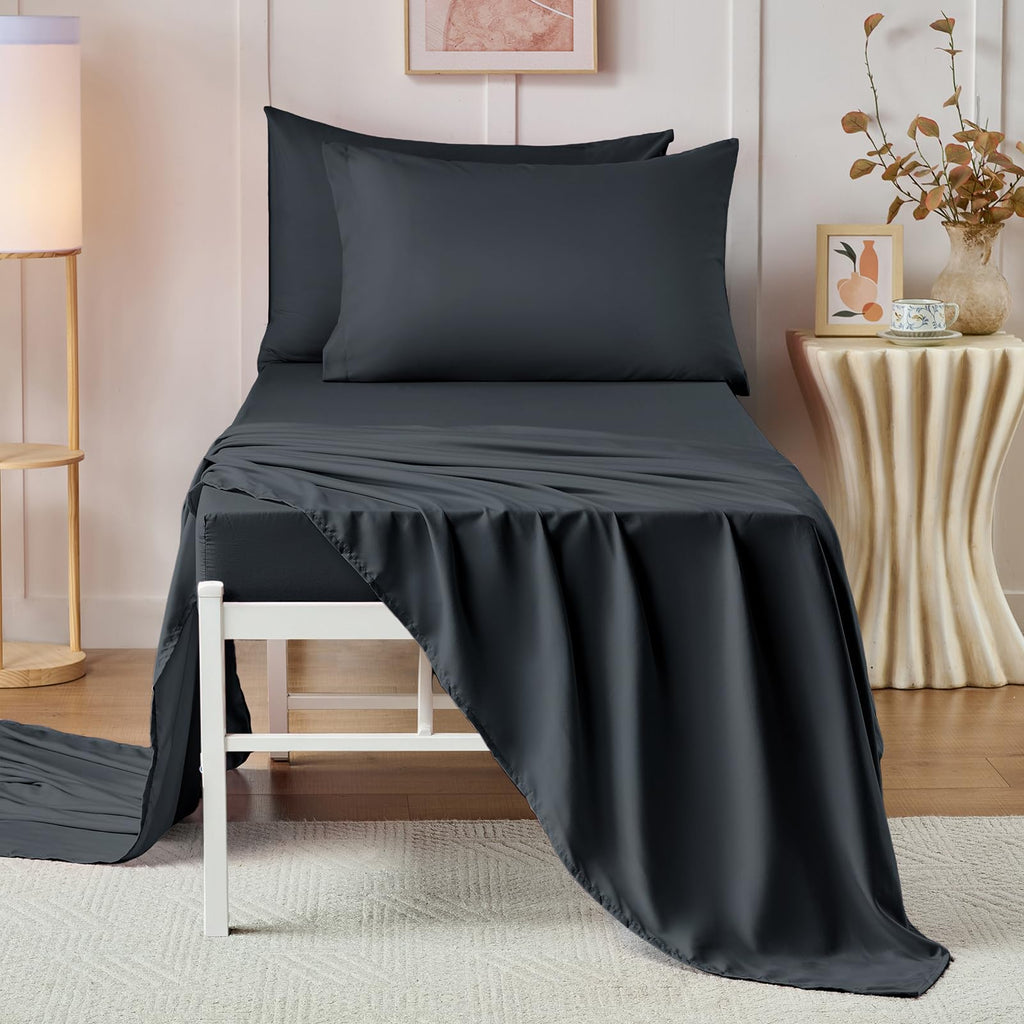 VACVELT Cot Fitted Sheet, 31 x 75 Inch Charcoal Black Cot Sheets, Ultra Soft and Breathable Microfiber Bed Cover Snug Fit for Narrow Twin/RV Bunk/Camper Bunk/Guest Beds/Trifold Mattress
