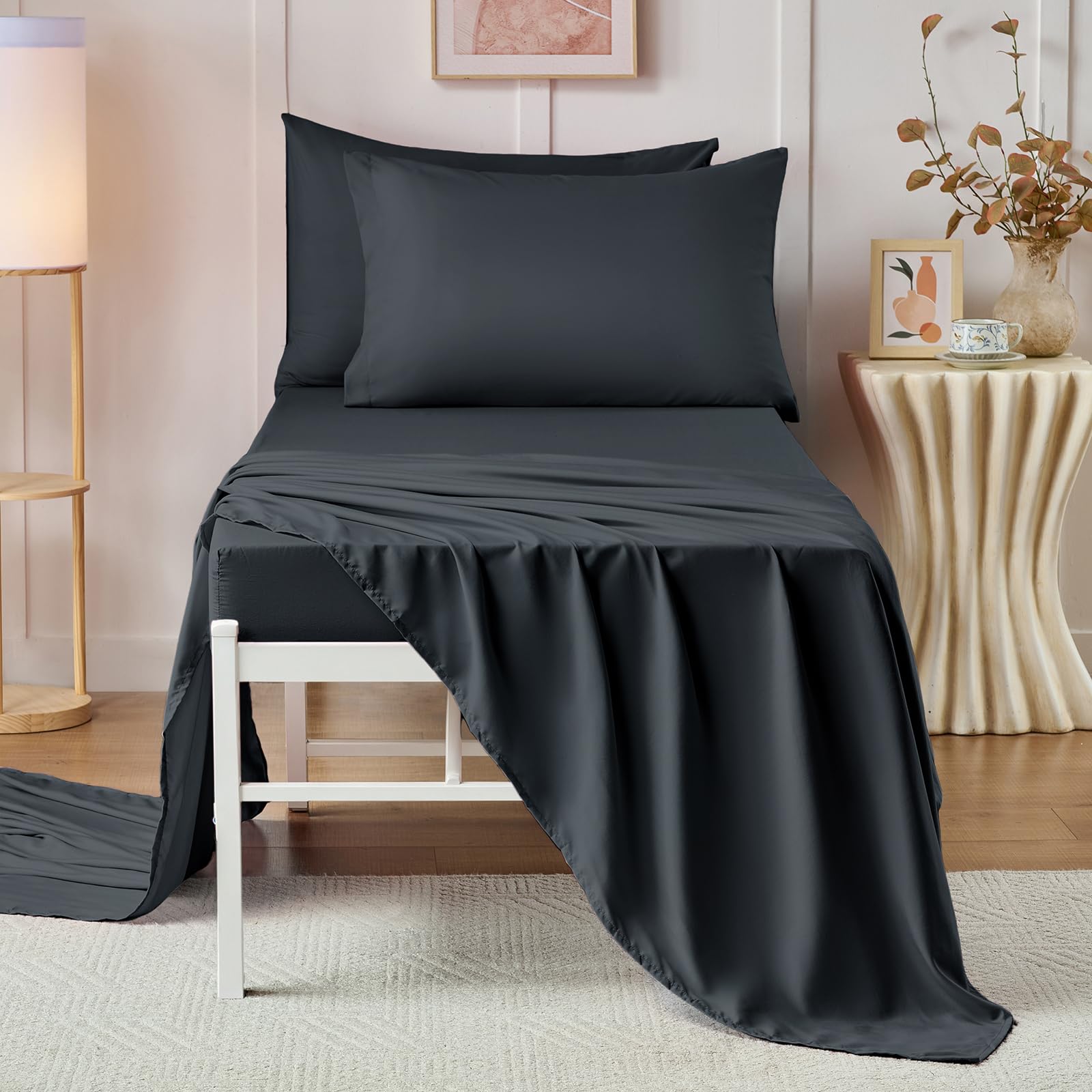 VACVELT Cot Fitted Sheet, 31 x 75 Inch Charcoal Black Cot Sheets, Ultra Soft and Breathable Microfiber Bed Cover Snug Fit for Narrow Twin/RV Bunk/Camper Bunk/Guest Beds/Trifold Mattress