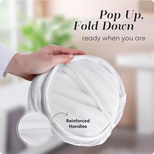 Handy Laundry Collapsible Mesh Pop-Up Hamper - 2-Pack, Space-Saving Design with Side Pocket, Durable & Breathable (White)