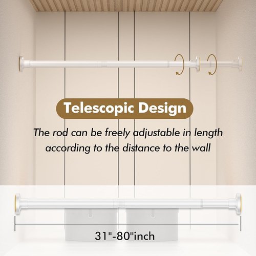 GXOACKJ Shower Curtain Rod - Adjustable 31-80 Inch Spring Tension, No Drilling, Rustproof Stainless Steel
