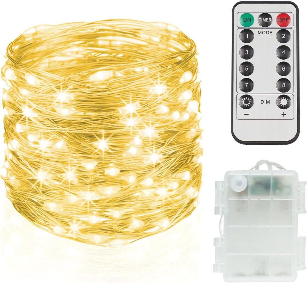 Suddus Fairy Lights - 33ft 100 LED Dimmable Twinkle Lights with Remote & Timer | Waterproof Copper Wire for Indoor/Outdoor Decor (Warm White)