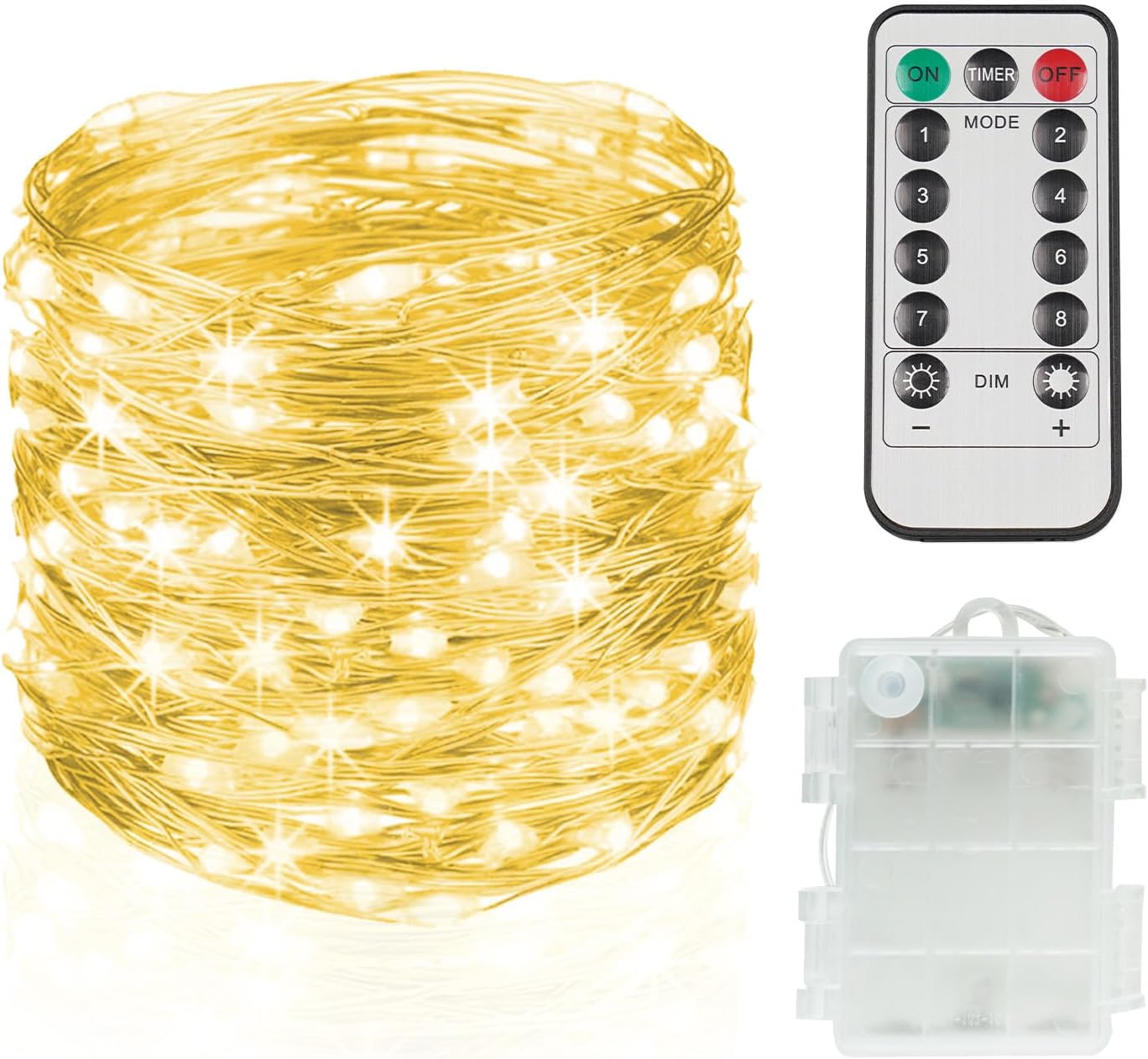 Suddus Fairy Lights - 33ft 100 LED Dimmable Twinkle Lights with Remote & Timer | Waterproof Copper Wire for Indoor/Outdoor Decor (Warm White)