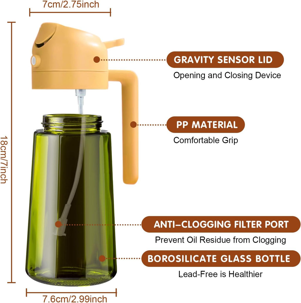 YARRAMATE Dark Green Glass Oil Sprayer - 2-in-1 Light-Blocking Cooking Dispenser | 16oz Food-Grade Mister