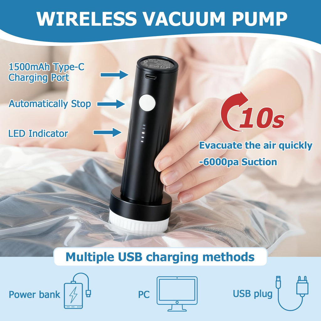 Vacuum Seal Bags for Clothing Travel with Rechargeable Air Pump, 12 Pack of 4 Carry-on Size Space Saver Vacuum Storage Bags, Compression Packing Bags for Luggage Suitcase for Closet Organization