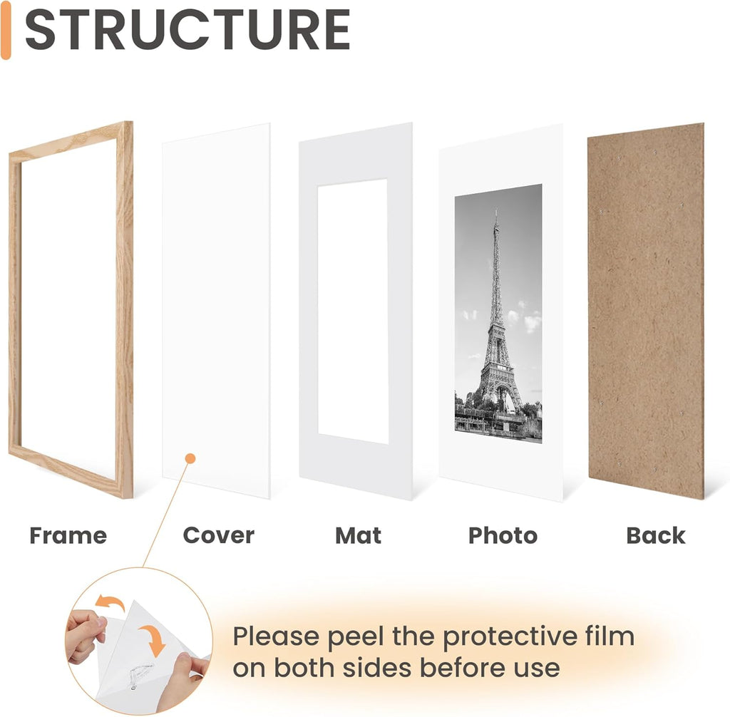 Upsimples 8x10 Picture Frame Set of 5 - Display 5x7 or 8x10 Photos | Natural Wall Gallery Frames