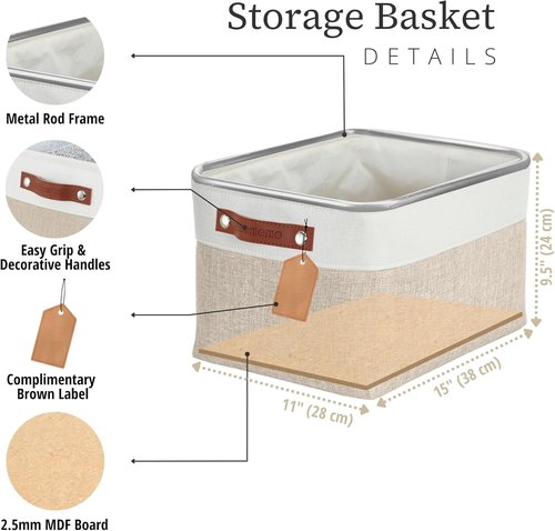DECOMOMO Storage Baskets - Large Beige & White Fabric Organizers for Shelves and Closets