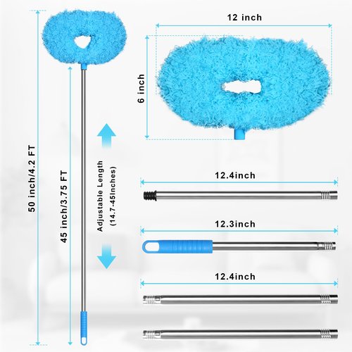 Eunice 13-49.7 Inches Ceiling Fan Duster with Extension Pole, Adjustable and Removable Cleaner Blade for High Ceiling, Fan Cleaner for Window Door Furniture (Blue)