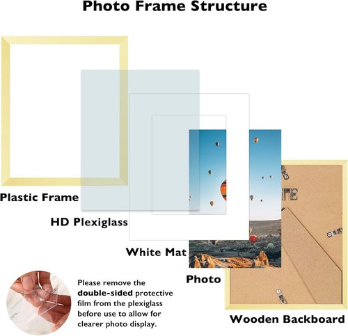 Gold 8x10 Picture Frame by [Brand Name] - Versatile Wall Hanging & Tabletop Display with 5x7 Mat