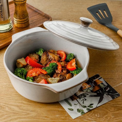 KOOV Ceramic Casserole Dish - 2 Quart Oven Safe Baking Dish with Lid | 9-Inch Round Cookware Set