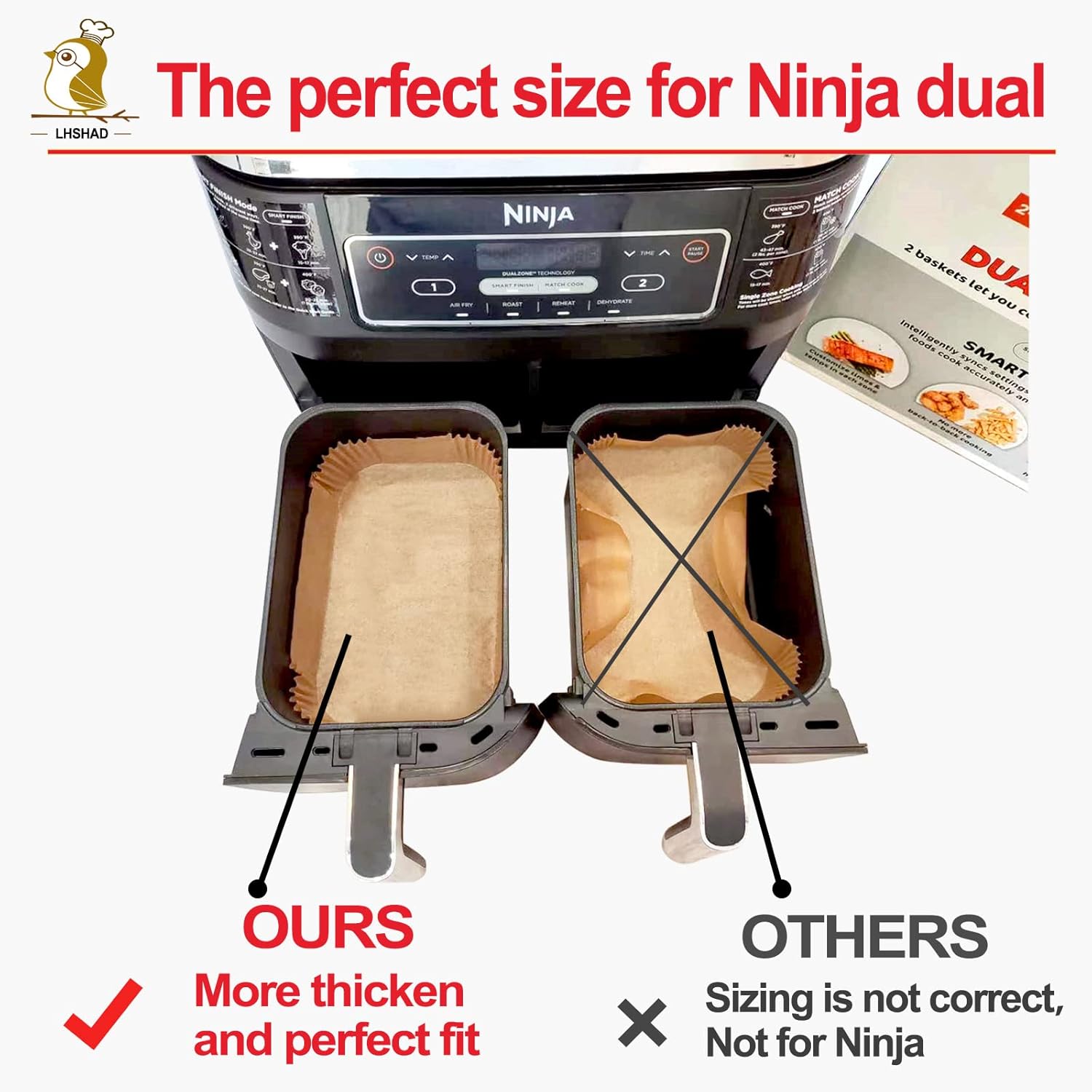 Ninja Foodi Air Fryer Liner - Rectangular Parchment Paper for 8QT & 10QT Baskets | 125-Pack