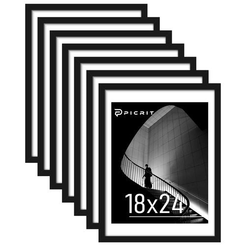Picrit 18x24 Black Poster Frame 7 Pack, Display Pictures 16 x 20 Picture with Mat or 18 x 24 without Mat for Horizontal or Vertical Wall Mounting, Wall Gallery Photo Frames
