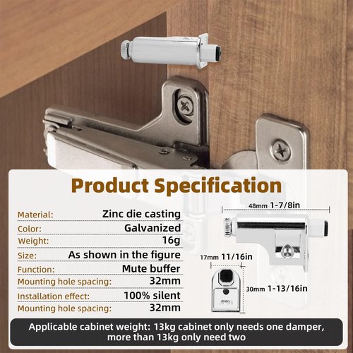 Dgavxa 25 Pcs Soft Close Cabinet Door Damper, Soft Close Dampers for Cabinet Doors/Wardrobe/Kitchen/Bookcases, Hydraulic Cabinet Buffer Damper, Silent Door Closing, with self-Closing Mechanism