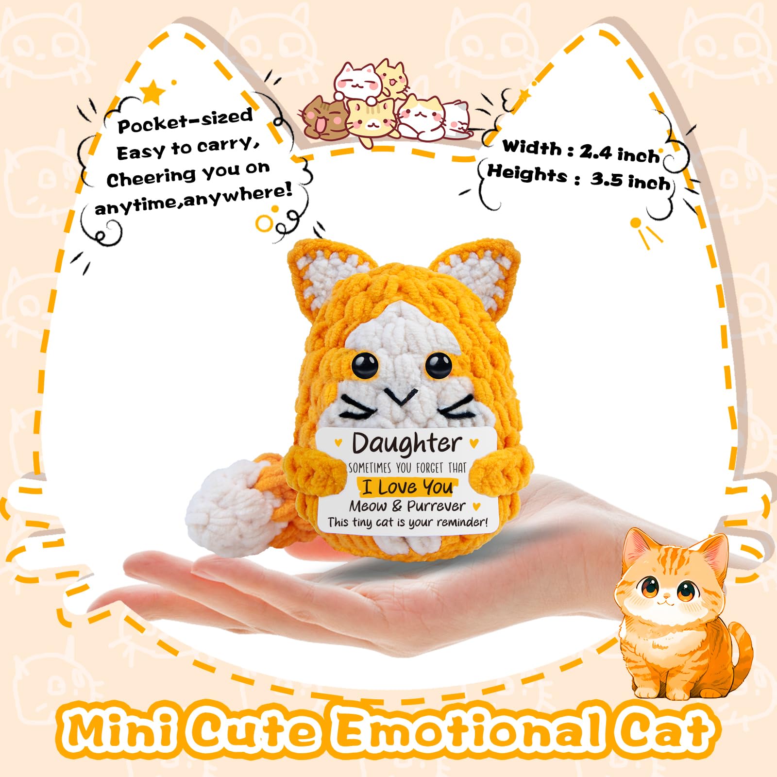 tGifGLonyi Daughter Gifts from Mom Dad,Handmade Crochet Cat Birthday Gift for Teens Kids Daughter in Law Bonus Step,for Graduation, Mini Emotional Cats Present for Daughter Adult Teen