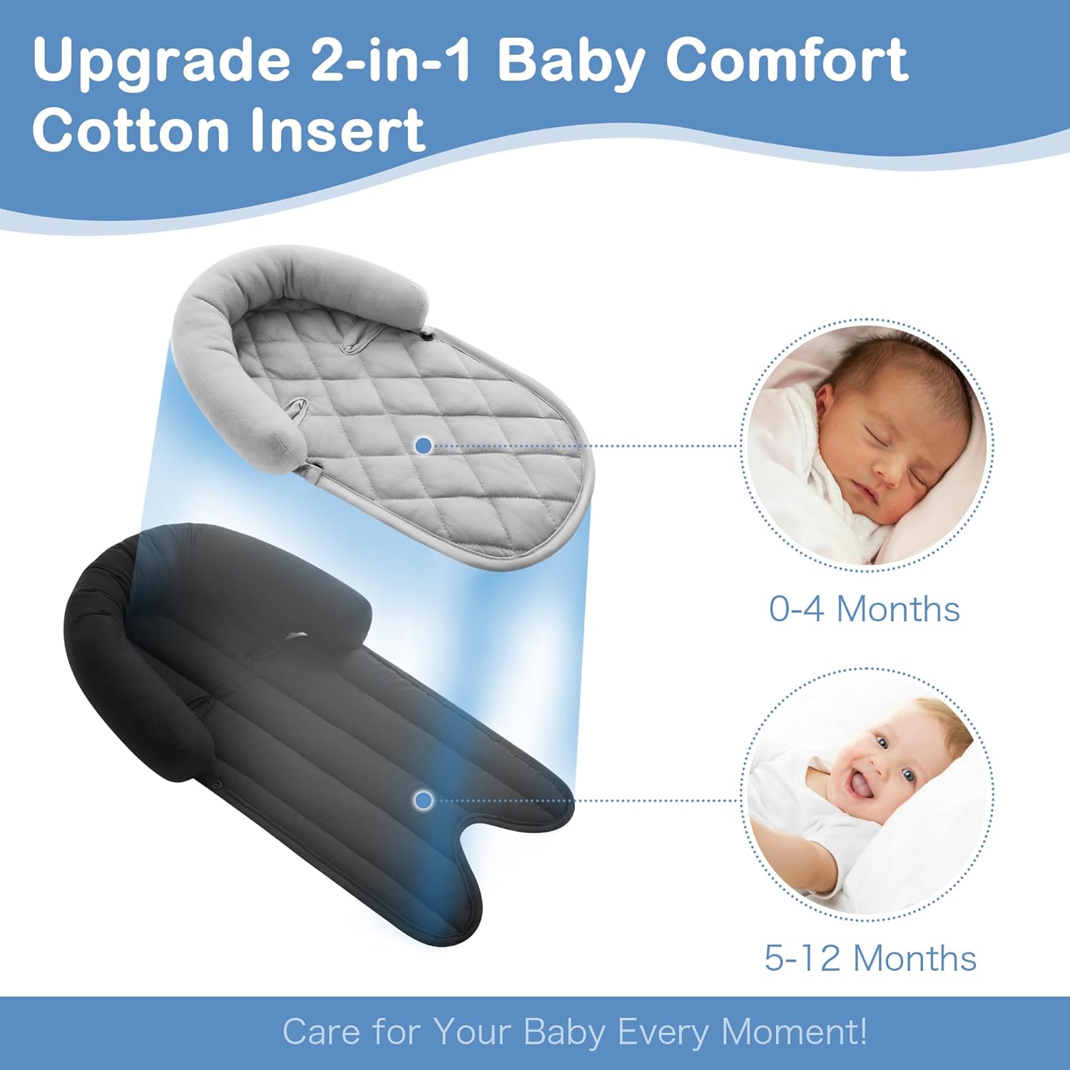 Pro Goleem Infant Car Seat Head Support - Soft 2-in-1 Insert for Newborns | Gray & Black