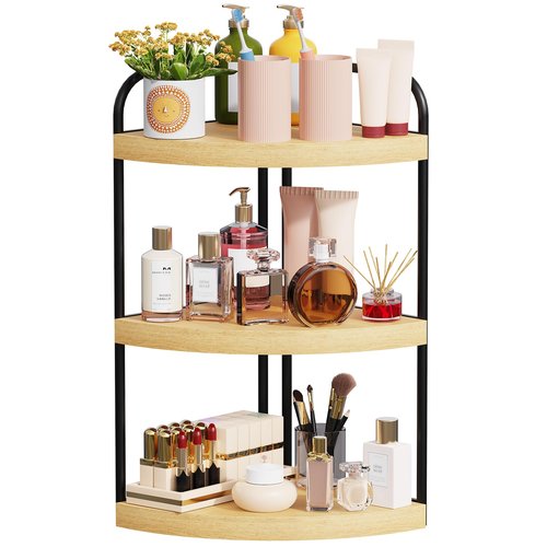 Abiglifty Corner Bathroom Counter Organizer, No Drill 3-Tier Corner Shelf Bathroom Counter, Space-Saving Countertop Organizer, Corner Counter, Vanity Organizers (Wood Grain)