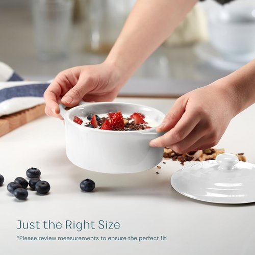 Kook Mini Cocotte Set - Small Ceramic Casserole Dishes with Lids | Oven & Microwave Safe, 12 oz, Set of 4 (Swiss White)