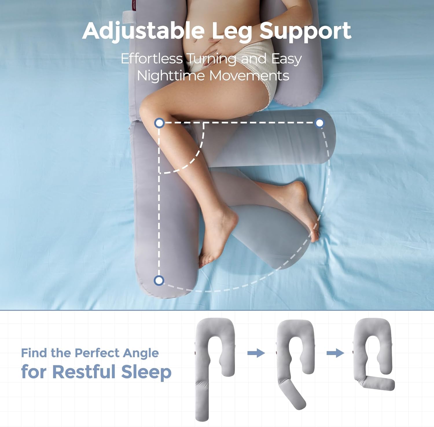 Momcozy Pregnancy Pillow - Cooling Cover & Adjustable Leg Support for Back, Hips, Belly | 50-72 Inch, Grey