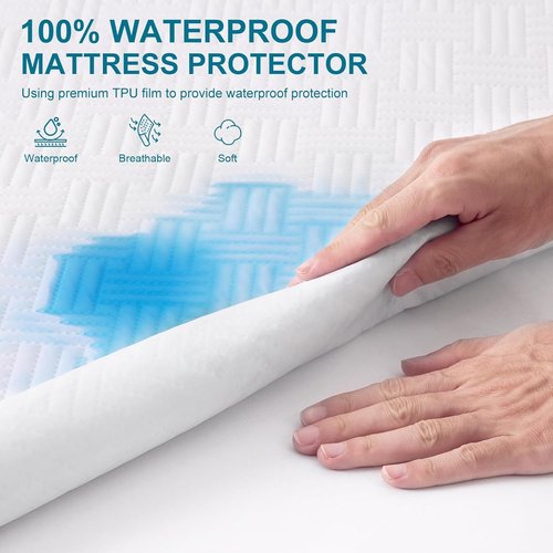 GOPOONY Waterproof Mattress Protector - Breathable, Noiseless, Ultra-Soft Queen Bed Cover | Deep Pockets 8"-21" (White)
