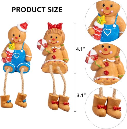 Dazzle Bright Christmas Figurines - Set of 2 Resin Gingerbread Man Sitters | Festive Indoor Decor