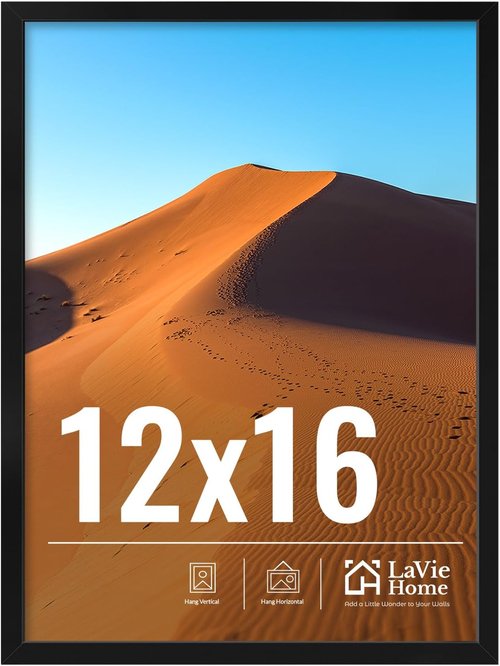 LaVie Home 12x16 Picture Frame - Classic Black Wall Display Frame with HD Plexiglas | Vertical & Horizontal Use