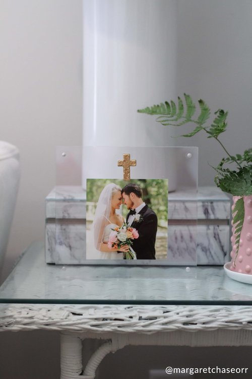 Mud Pie Acrylic Frame With Gold Cross; 6 1/2" x 7"