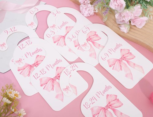 Bow Nursery Closet Dividers - Bow Baby Shower,Girl Closet Dividers,Baby Girl Closet Organizer with Bow,Newborn to 24 Months for Home Nursery (Pink)