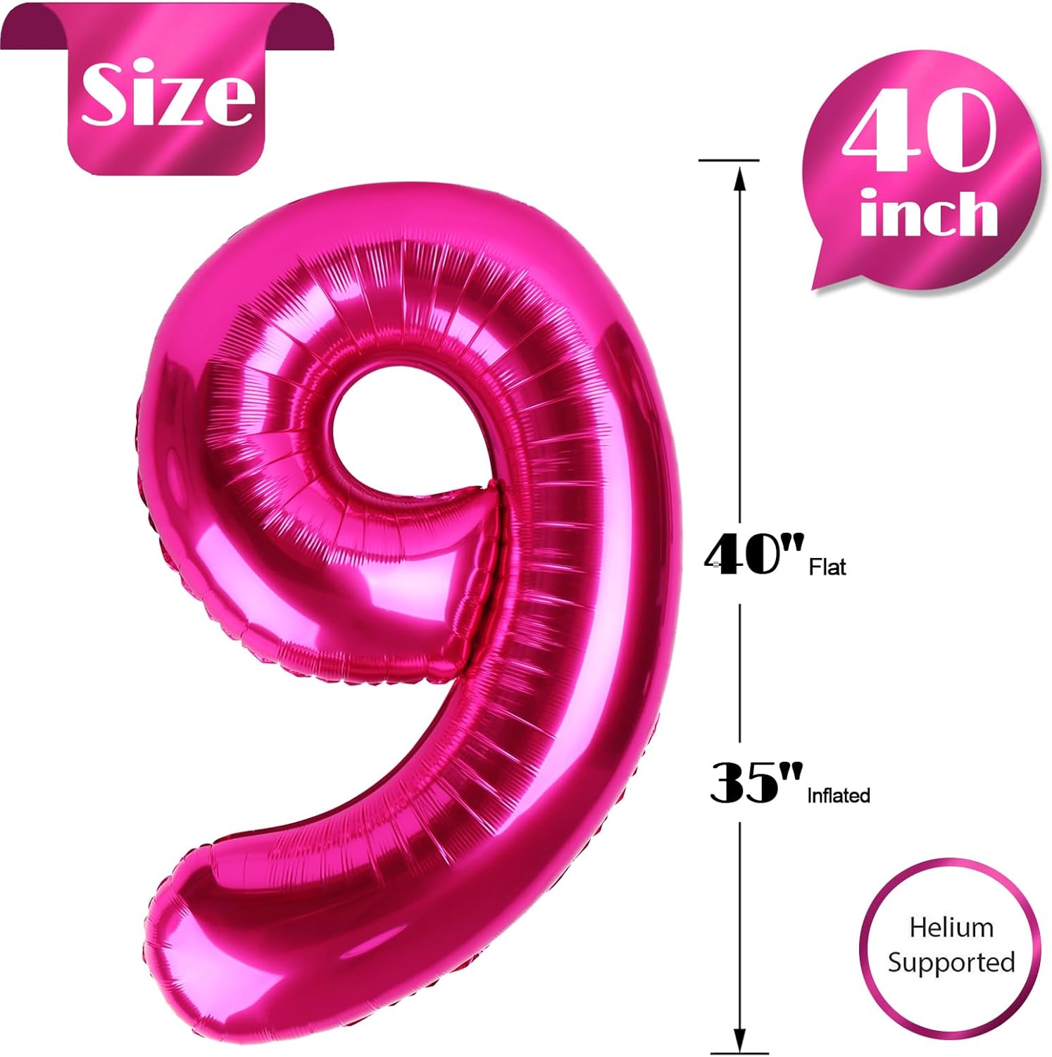 Number 9 Balloon by [Brand Name] - 40 Inch Hot Pink Giant Birthday Decoration for Girls