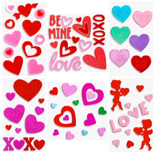 MARFOREVER 6 Sheets Valentine's Day Gel Window Clings, Heart Thick Gel Clings Pink Red Love Themed Valentine Window Stickers Decals for Classroom Office School Home Gift Giving Supplies
