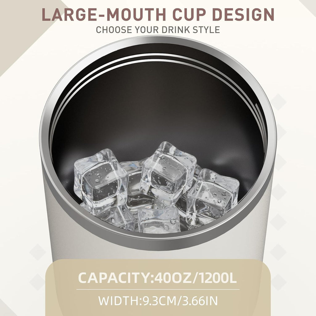 SASEUM 40 oz Insulated Tumbler - Double Wall Stainless Steel with Handle & Lid | BPA-Free, White