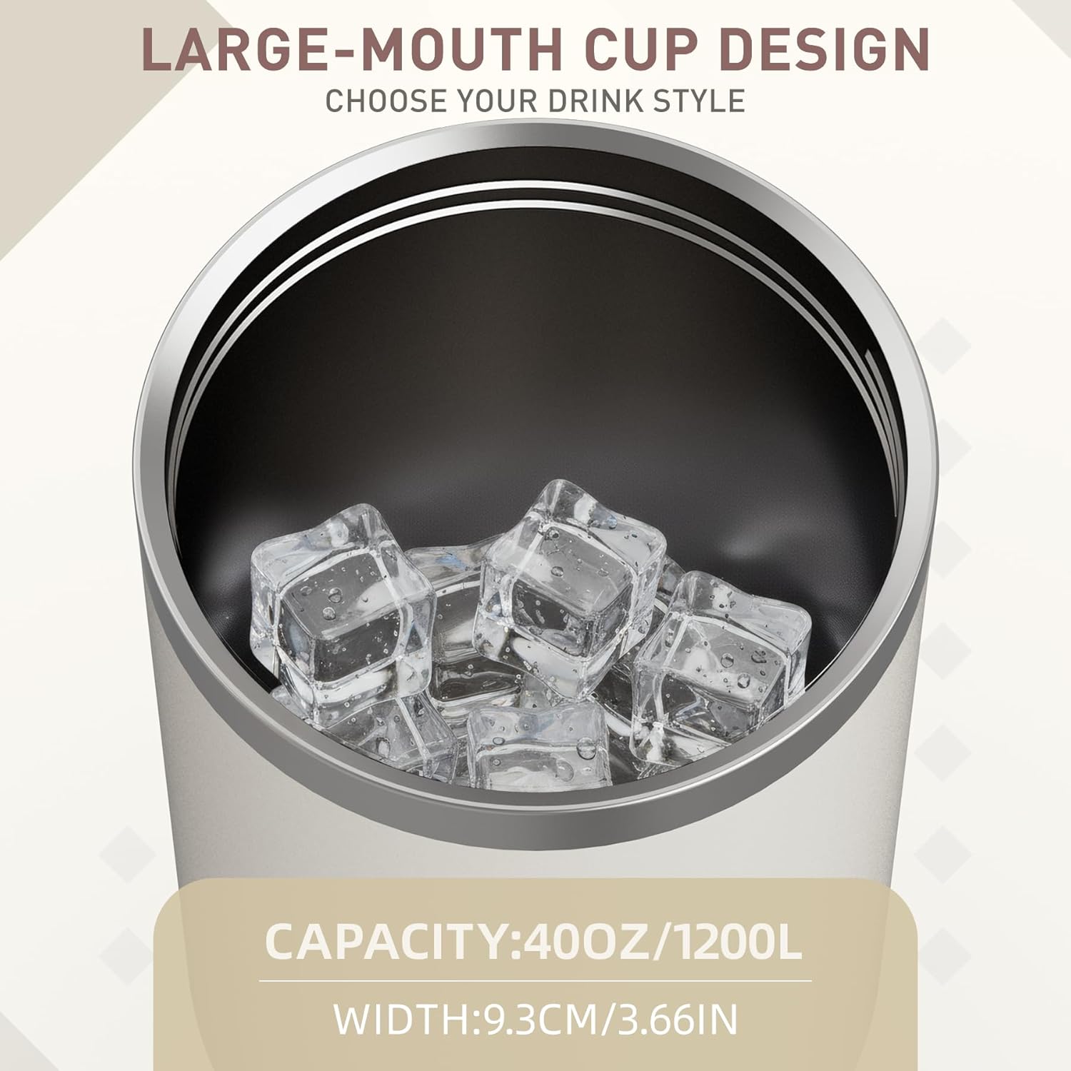 SASEUM 40 oz Insulated Tumbler - Double Wall Stainless Steel with Handle & Lid | BPA-Free, White
