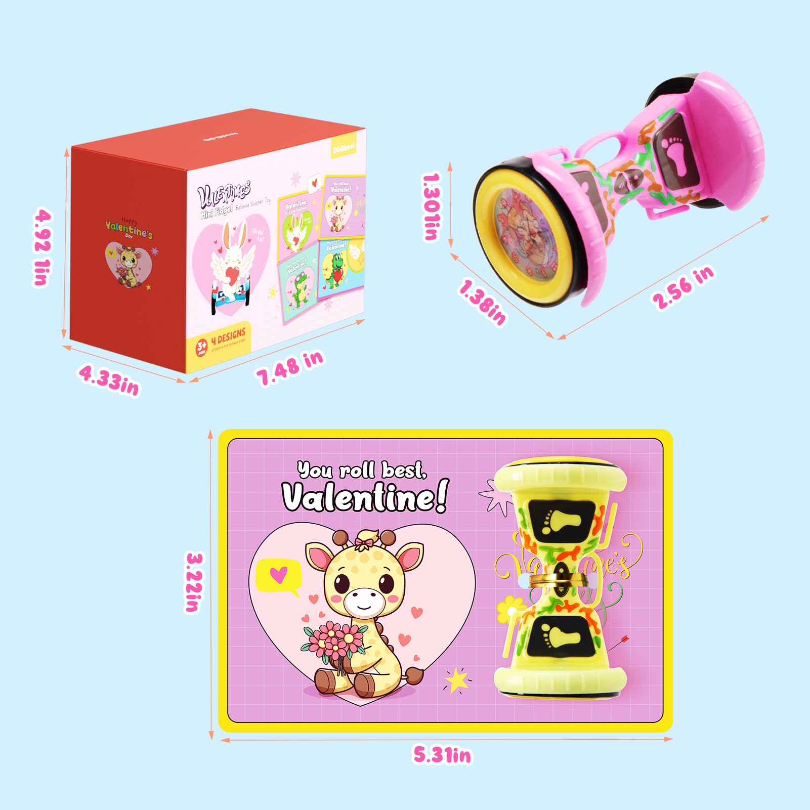 DG-Direct 28 PCS Valentine’s Day Balance Scooters and Cards, Valentines Day Gifts for Kids, Fidget Toys with Valentine Cards, Valentine Cards for Kids Classroom, School Exchange Gift Party Favors