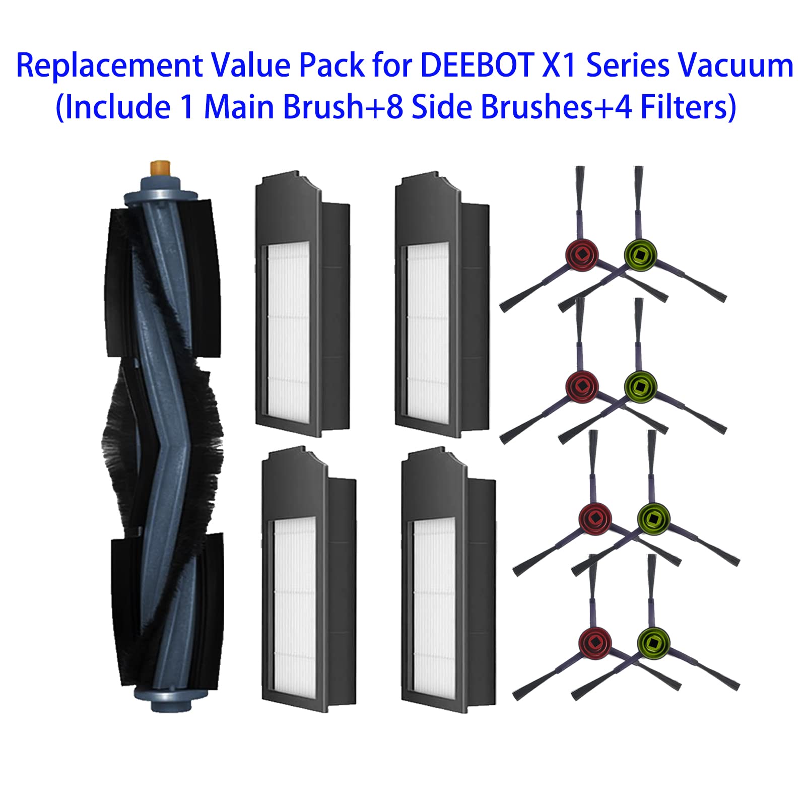 DEEBOT X1 Series Replacement Accessories Set Fit for ECOVACS X1 Omni /X1 TURBO /X1 Plus Robot Vacuum Include 1 Main Brush 8 Side Brushes 4 Filter Parts