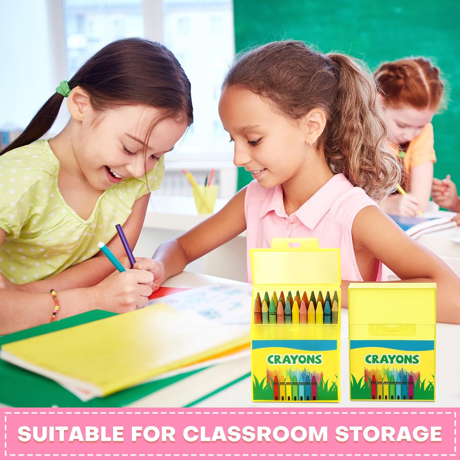 Skiennix Crayon Storage Organizer - 24 Pcs Plastic Box with Hinged Lid & Snap Closure | Cartoon Patterned